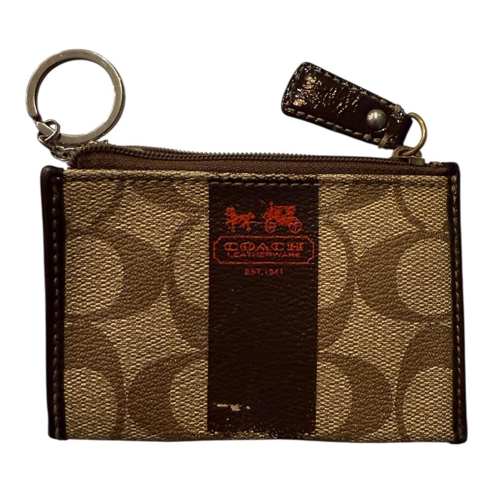 Coach Signature Canvas Key/ Coin Pouch – Horse & Carriage Logo, Plaid Lining